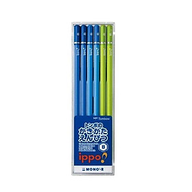 Hộp 12 bút chì cho học sinh tiểu học Ippo Nhật Bản cỡ 2B , hộp mica 2 đầu bịt gỗ