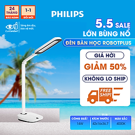 Đèn bàn học bảo vệ mắt Philips LED RobotPlus DSK601 RD 13W ánh sáng trung tính 4000K, 4 cấp độ sáng
