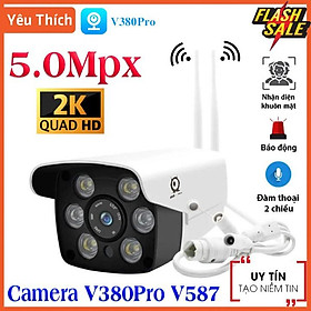 Camera Wifi Ngoài Trời V380 Pro V587 5.0Mpx , Đàm Thoại Hai Chiều, Camera mini Xem Đêm Có Màu
