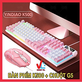 COMBO Bàn phím giả cơ YINDIAO K500 + Chuột G5 đa dạng màu sắc kèm theo đèn led 7 màu xuyên phím dành cho game thủ - HÀNG CHÍNH HÃNG