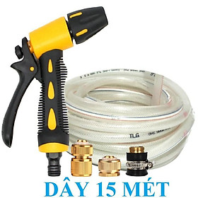 Bộ dây vòi xịt nước rửa xe, tưới cây . tăng áp 3 lần, loại 15m 206236 đầu đồng,cút đồng+ tặng đai