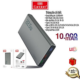 Mua Sạc Dự Phòng 10.000mAh Earldom PD-07 Hỗ Trợ Công Nghệ Sạc Nhanh QC 3.0 Và Cổng Sạc PD  Tổng Công Suất 22.5W  Hàng Chính Hãng