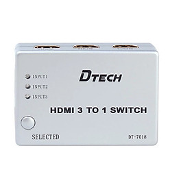 Bộ gộp HDMI 3 vào 1 ra (có Remote) Dtech DT-7018 chính hãng