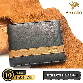 Bóp Nam Da Bò Mềm Mại STRIPE, Size Lớn, 10 Ngăn Để Thẻ, 3 Ngăn Đựng Tiền, Dáng Ngang - Gập 2, Có Khóa Kéo, Để Vừa Các Giấy Tờ Chuyên Dụng Như Giấy Tờ Xe Máy, Bảo Hiểm