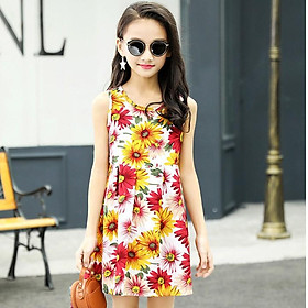 Đầm cotton hoa cỏ mùa xuân tươi tắn cho bé gái 3-10 tuổi phong cách Hàn Quốc xinh xắn – D063