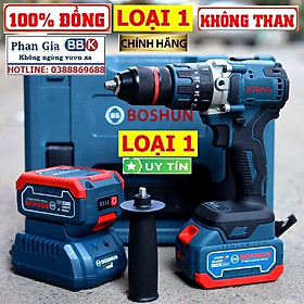 Máy Khoan Pin Boshun BS-ID1390BL Có Búa, Động Cơ Không Chổi Than 100% Lõi Đồng, Đầu AutoLock 13mm