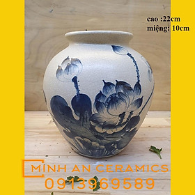 Mua Bình hoa dáng vò tròn men rạn vẽ hoa sen gốm Minh AN Bát Tràng cao 22cm  miệng 11cm