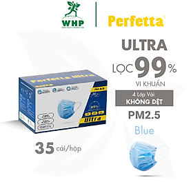 [1 HỘP - PERFETTA ULTRA] - Khẩu Trang Y Tế Chất Lượng Cao, Kháng Khuẩn, Chống Bụi Mịn PM 2.5, Màu Xanh, 4 Lớp, Bảo Vệ Tối Ưu, Đóng Gói Từng Cái - (35 cái/hộp)