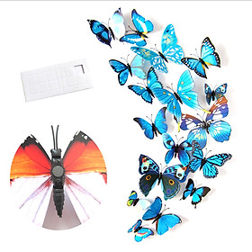 Bộ 12 con bướm cánh đơn 3D trang trí dán tường và tủ lạnh đế nam châm và băng dính cao cấp M1