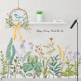 Decal trang trí chất liệu PVC loại 1 dày dặn, sắc nét, trang trí phòng khách, quán cafe-con chim đậu vòng hoa-LV35