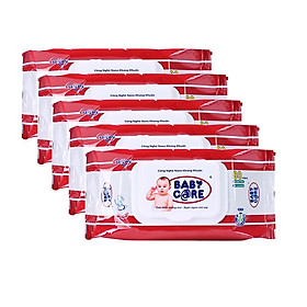 Combo 5 Gói Khăn Ướt Baby Care 80 Tờ Không Mùi