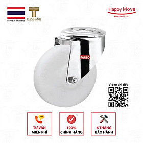 Bánh xe đẩy nylon trắng (PA) nanotech càng lỗ xoay Inox 304 - 80-100-125mm - Happy Move Thái Lan