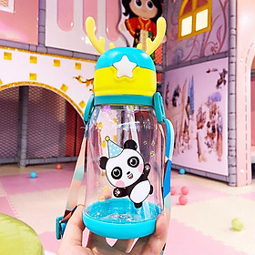Bình uống nước có ống hút mềm dẻo cho bé dung tích lớn 600ml với thiết kế dễ thương phù hợp cho mọi bé trái bé gái - VL