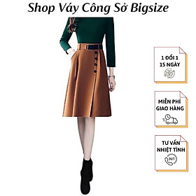 Chân váy xòe công sở lưng cao thiết kế nút trẻ trung vải kaki thun co giãn Shop váy công sở Bigsize VX0001