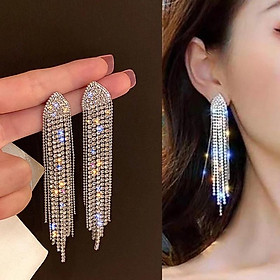 Earrings đeo tai nữ dáng dài tua rua đính đá lấp lánh