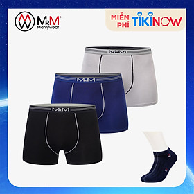 Combo 3 quần lót nam Boxer sợi tre tự nhiên mềm mịn thoáng mát co giãn 4 chiều MRM Manlywear Tặng đôi tất nam Cao Cấp -Màu Ngẫu Nhiên