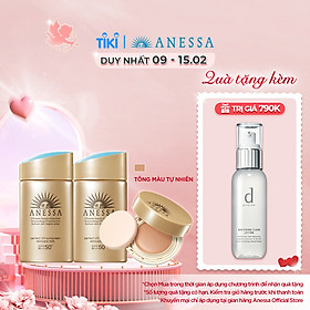 Bộ 2 Kem chống nắng Anessa kiềm dầu ráo mịn 60ml và Kem chống nắng trang điểm Anessa dạng nén tông tự nhiên 10g