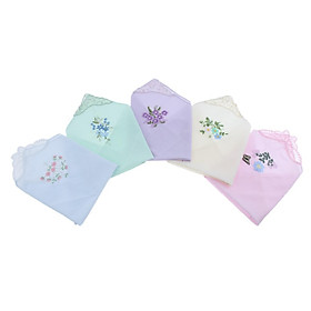Womens 5 Pack Cotton Thin Floral Embroidered Handkerchief Hanky Hankies