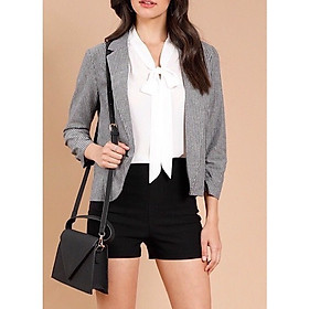 Áo Vest Blazer Nữ Linen Sọc Xám Tay Lỡ Rút