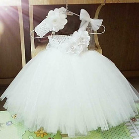 Đầm công chúa cho bé ️Đầm công chúa trắng hoa hồng quai chéo