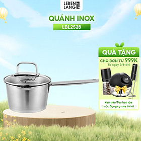 Mua Quánh inox 304 vung kính đáy 3 lớp Lebenlang LBL2528  size 18 có khe chắt nước  dùng cho mọi loại bếp - hàng chính hãng
