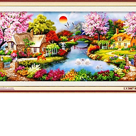 Mua Tranh thêu chữ thập ngôi nhà hạnh phúc mùa xuân ấm áp LV3007 chưa thêu