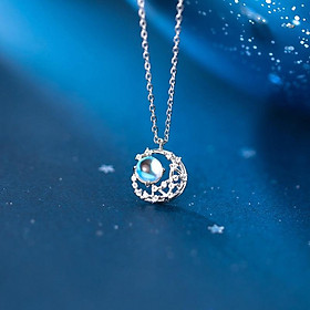 Dây Chuyền Bạc Blue Peach Blue Glitter Moon v1 DC634