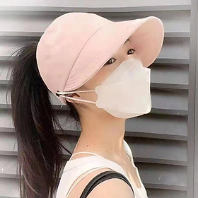 Mũ chống nắng nửa đầu Hàn Quốc có nút đeo khẩu trang, nón vành rộng có túi để khẩu trang , dây rút điều chỉnh kích thước  giúp chống nắng, chống gió, che nắng phong cách thời trang hiện đại , trẻ trung
