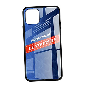 Luxury Glass NEVER GIVE UP BE YOURSELF Phone Case For IPhone 11 Blue