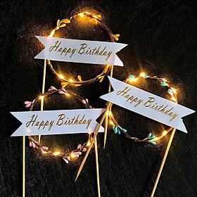 Cắm Bánh Kem Sinh Nhật Phụ Kiện Trang Trí Happy Birthday Topper Gắn Đèn LED