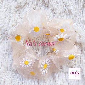 Cột tóc vải Scrsunchies hoa cúc 2 lớp cầu vòng ngôi sao trăng voan lụa mềm buộc tóc lưới hai lớp