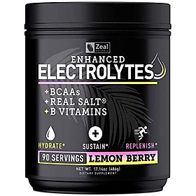 Electrolyte Powder w Real Salt +BCAAs +B-Vitamins (90 Servings | Lemon Berry) Sugar Free Electrolyte Supplement w Potassium Zinc & Magnesium for Complete Hydration & Recovery - Keto Electrolytes