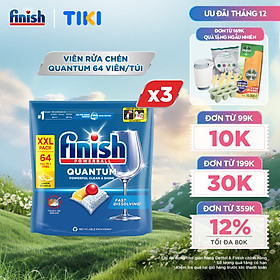 Combo 3 Viên Rửa Chén Bát Finish Powerball Quantum Powerful Clean & Shine 64 viên
