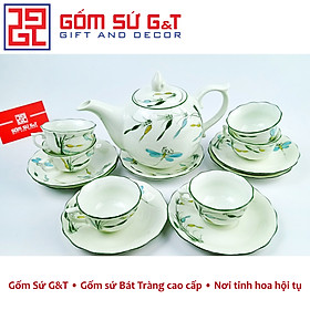 Bộ trà chóp lửa men kem vẽ trúc chuồn Gốm Sứ G&T