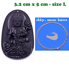 Mặt Phật Phổ hiền đá thạch anh đen 5 cm kèm dây chuyền inox - mặt dây chuyền size lớn - size L, Mặt Phật bản mệnh