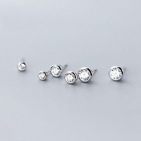 Bông Tai Bạc Nữ | Bông Tai Bạc ITALY S925 | Bông Tai Bạc Tròn Gắn Đá - B2542 - Bảo Ngọc Jewelry