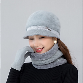 Mũ len kèm khăn cho người lớn cao cấp mới, sét mũ nón len cho mẹ cho bà