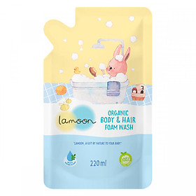 Sữa tắm gội Organic cho bé dạng bọt Lamoon - Túi 220ml