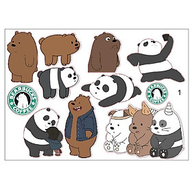 Hot Sticker dán Gấu We Bare Bear kích thước a5 update mẫu mới 2021