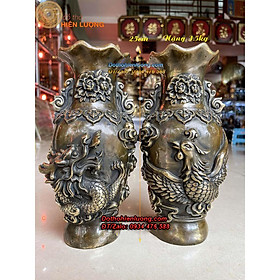 Mua Đôi Lọ Hoa Thờ Cúng Bằng Đồng Đúc Nổi Rồng Phượng Cao 25cm