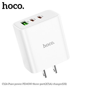 Mua Bộ sạc nhanh PD 40W Type-C dùng cho IpX/11/12/13/14/15 Hoco Mall C126 1 cổng USB + 2 Cổng Type-C  QC3.0  chân dẹt dài 1m hàng chính hãng
