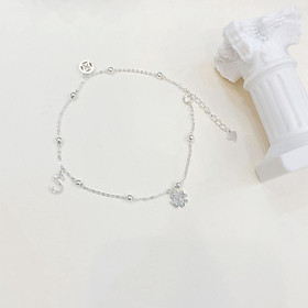 Lắc tay bạc moonsilver, vòng tay bạc cỏ 4 lá chữ S đính đá