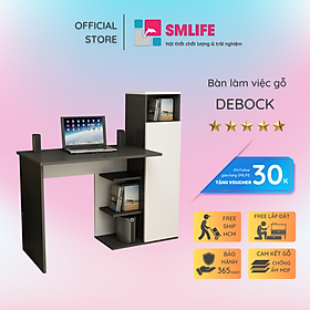 Bàn học gỗ công nghiệp liền giá sách smlife debock