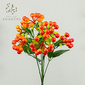 Mua Hoa giả hoa lụa cao cấp Xuân Thì - Cành cherry trang trí màu đỏ  vàng - 1 cành 7 nhánh - CD09