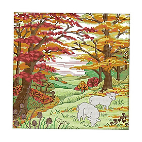 Prettyia Adults DIY Autumn Sheep Cross Stitch Kit Pre-printed  Decor