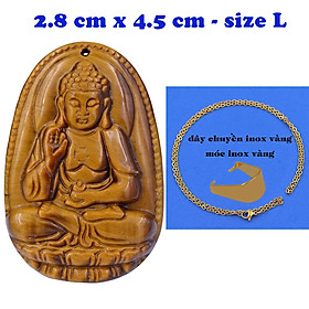 Mặt Phật A di đà đá mắt hổ 4,5 cm kèm dây chuyền inox - mặt dây chuyền size lớn - size L, Mặt Phật bản mệnh