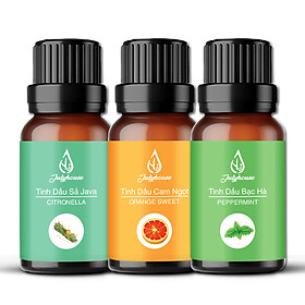 Combo 3 tinh dầu xông phòng thư giãn: Tinh dầu Sả Java - Tinh dầu Bạc Hà - Tinh dầu Cam Ngọt 10ml/chai JULYHOUSE