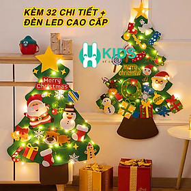 Mua Cây thông noel vải dạ cỡ lớn treo dán tường kèm đèn LED có 32 phụ kiện trang trí giáng sinh cho bé