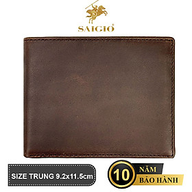 Ví Nam Cao Cấp Da Bò Sáp ANILINE, Siêu Bền Bỉ, Size Trung, Thiết Kế Đơn Giản, Dáng Ngang - Gập 2, Ngăn Đựng Tiền và Thẻ ATM Tiện Dụng – Hàng Chính Hãng SAIGIO