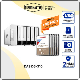 Mua Combo bộ thiết bị lưu trữ DAS TerraMaster D5-310 5-bay kèm 1 ổ cứng NAS Toshiba N300 3.5inch hoạt động 24/7
